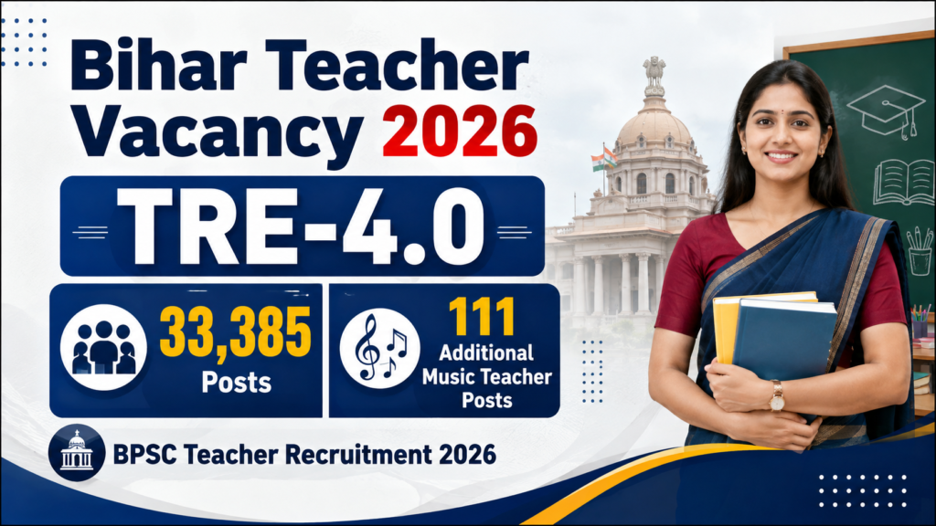 Bihar Teacher Vacancy 2026 TRE-4.0 में 33,385 पद और 111 अतिरिक्त संगीत शिक्षक पद