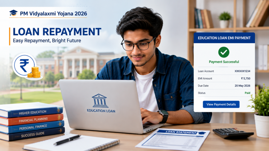 PM Vidyalaxmi Yojana 2026 में education loan EMI repayment करता college student