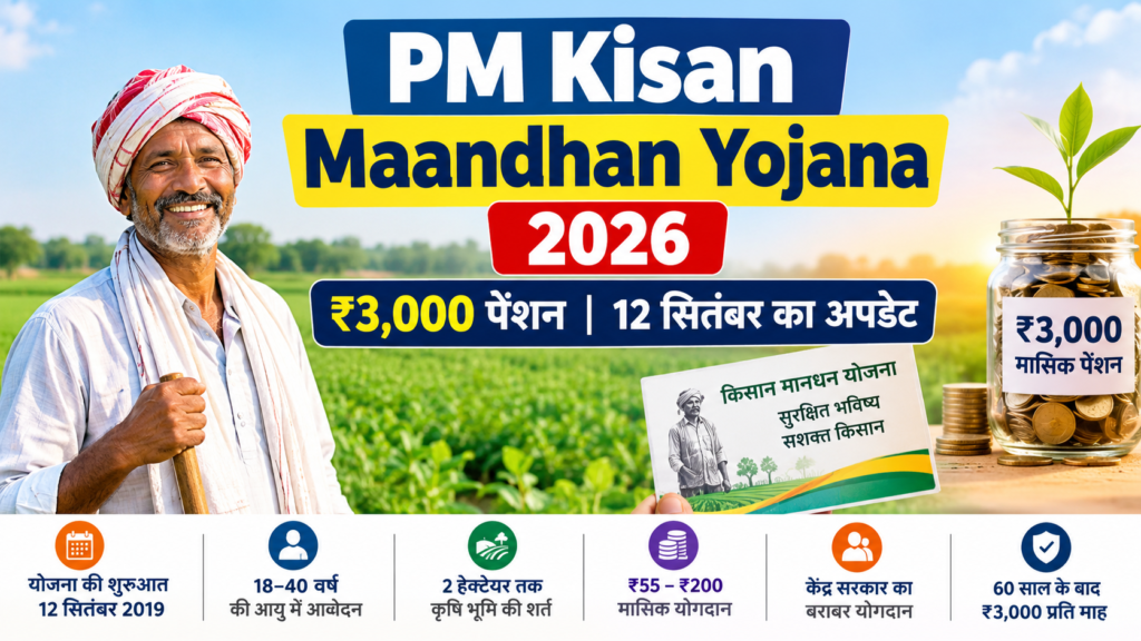 PM Kisan Maandhan Yojana 2026 में किसान को ₹3,000 मासिक पेंशन