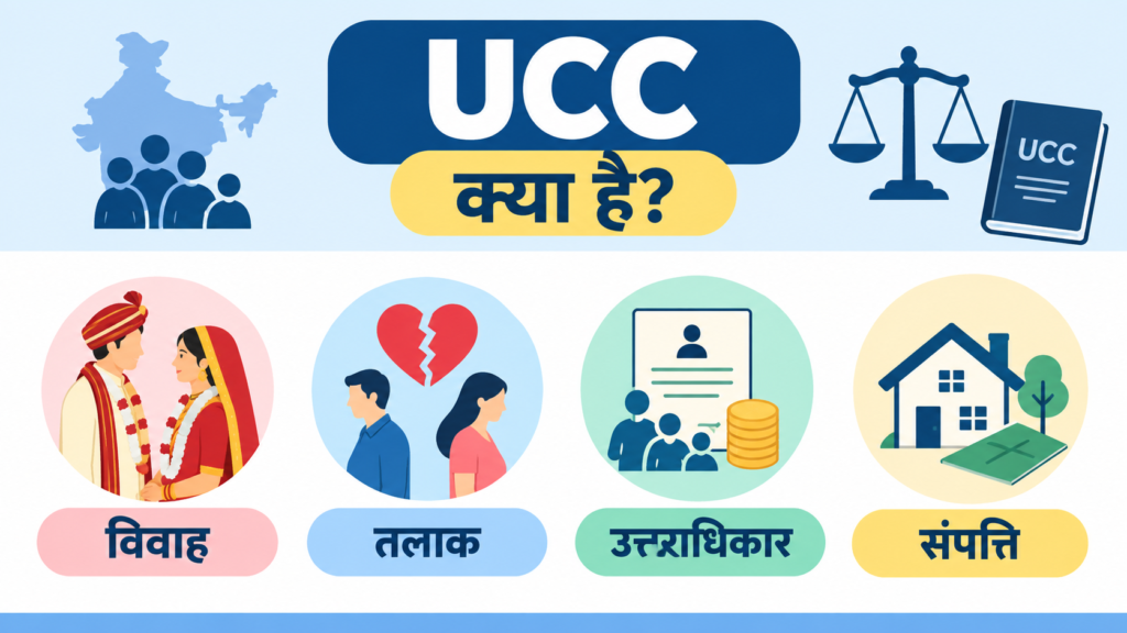 UCC क्या है विवाह तलाक उत्तराधिकार और संपत्ति से जुड़े विषयों का इन्फोग्राफिक