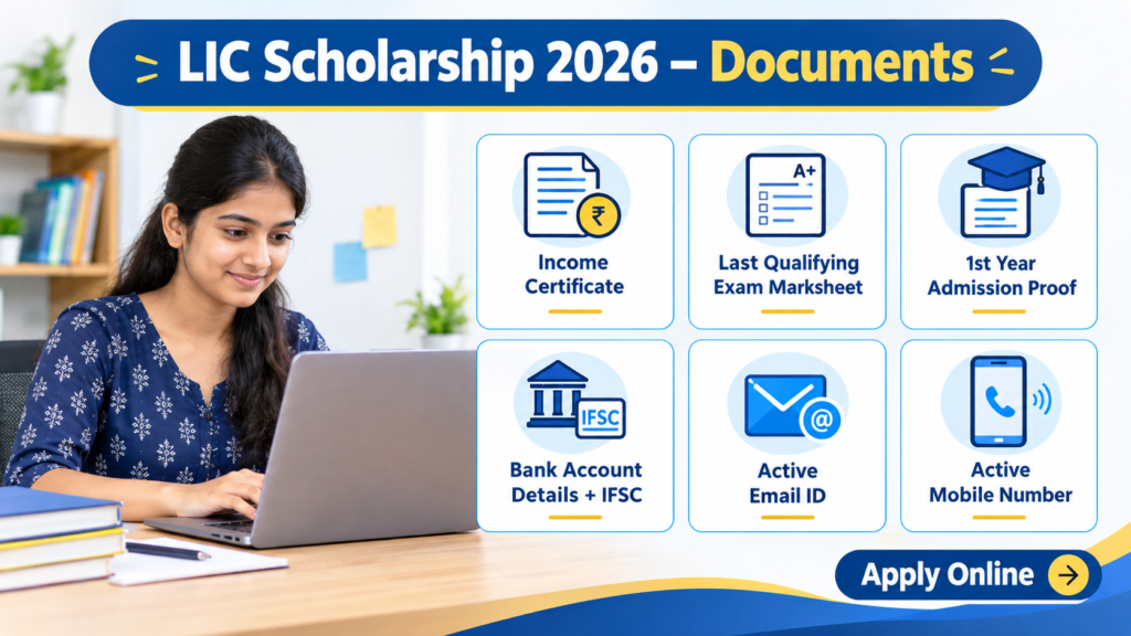 LIC Scholarship 2026 के लिए जरूरी दस्तावेजों की जानकारी।